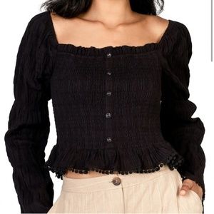 Lost+wander | black ruched peasant top